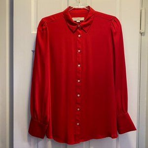 LOFT Bright Red Longsleeve Button Down Blouse